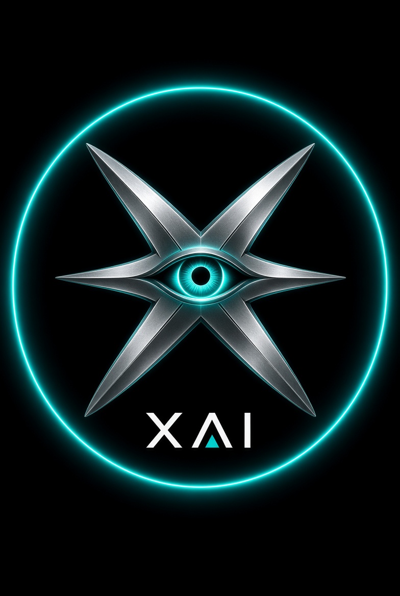 XAI emblem — white X with a teal eye inside a thin ring